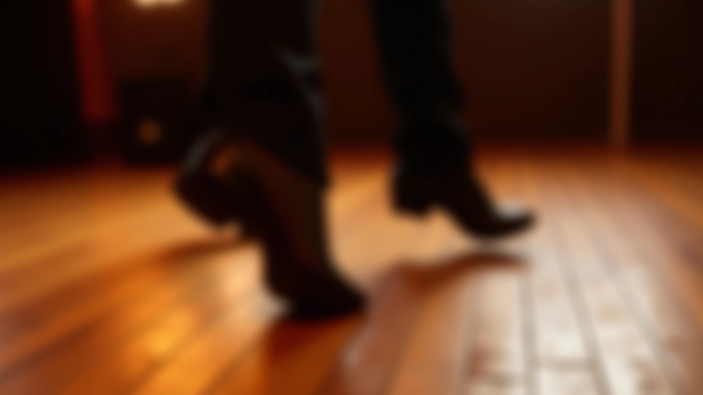 Close-up of feet performing the basic swing dance step on a polished wooden dance floor, showing proper footwork positioning