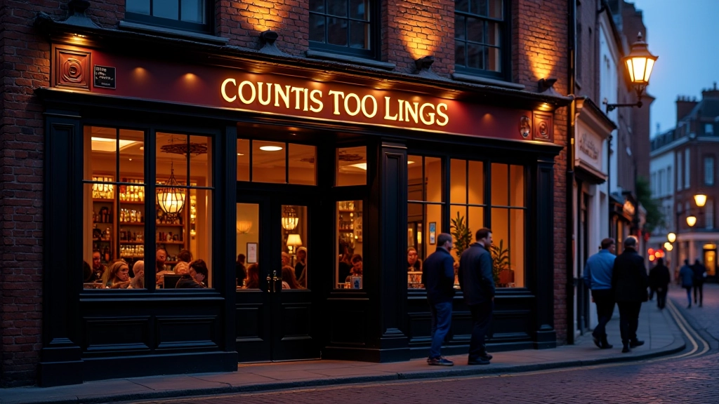 Street view of a historic Dublin venue exterior at evening with warm lights from windows and people entering the venue