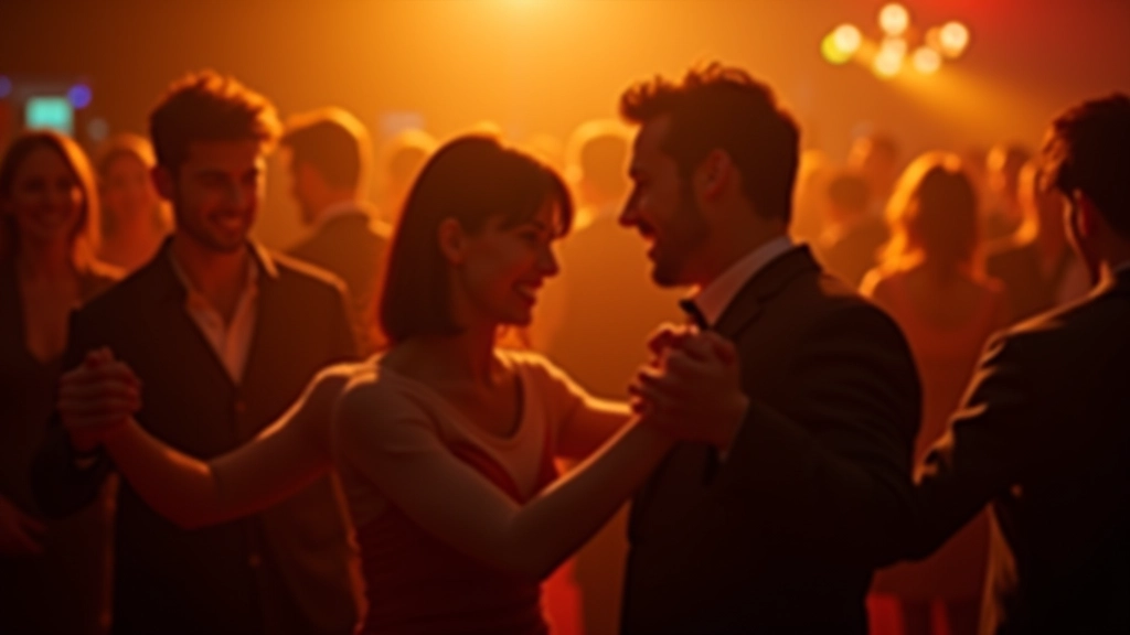 Vibrant social dance event in Ireland with couples enjoying ballroom dancing together